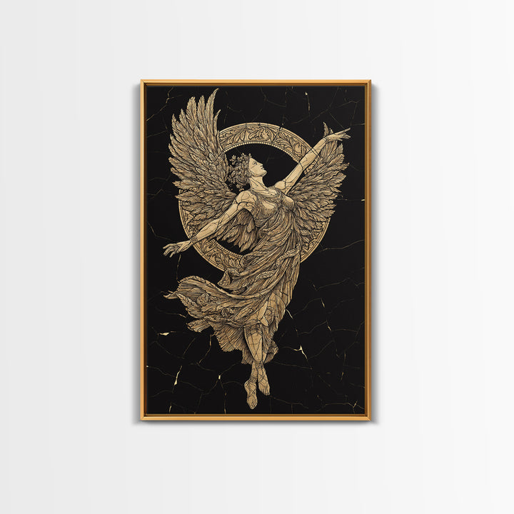 Victory Goddess Nike Canvas Gold Canvas Print, Mythology Inspired Wall Art, Real Wood Frame, Luxury Ancient Greek Decor