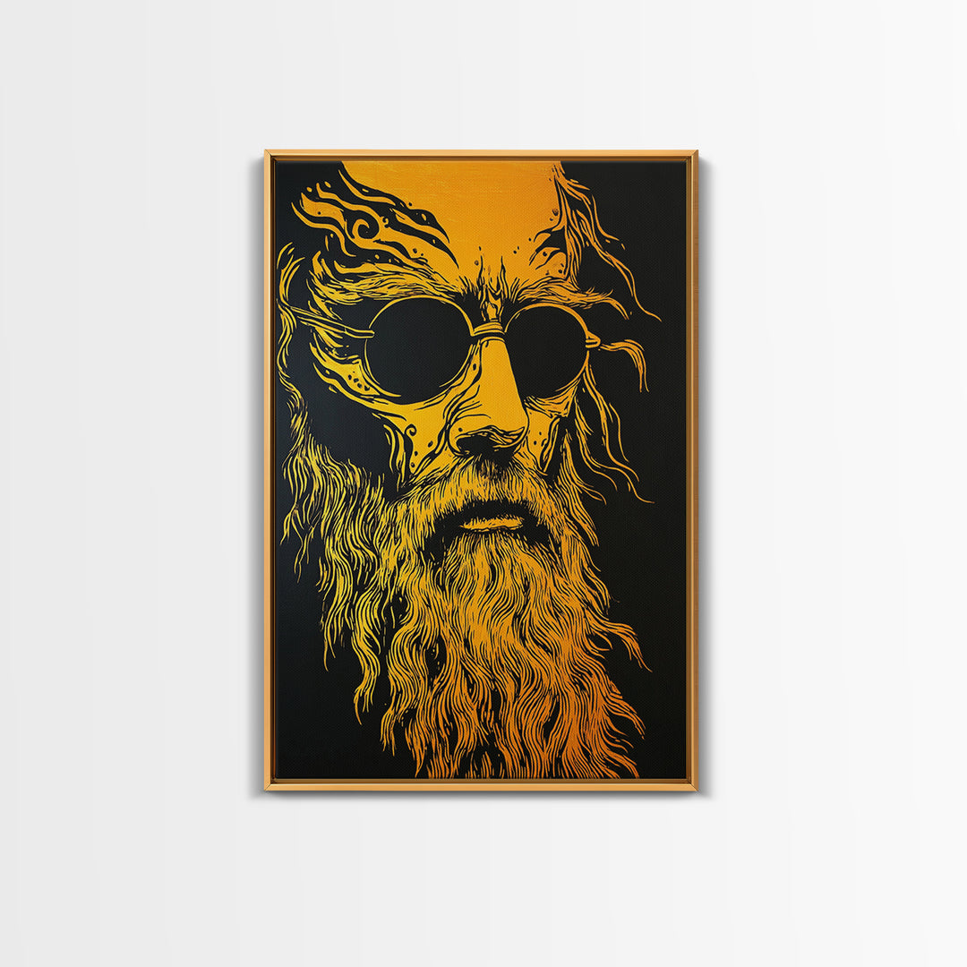Odin Norse God Canvas Gold Canvas Print, Viking Mythology Wall Art, Real Wood Frame, Ancient Warrior Norse Decor For Home