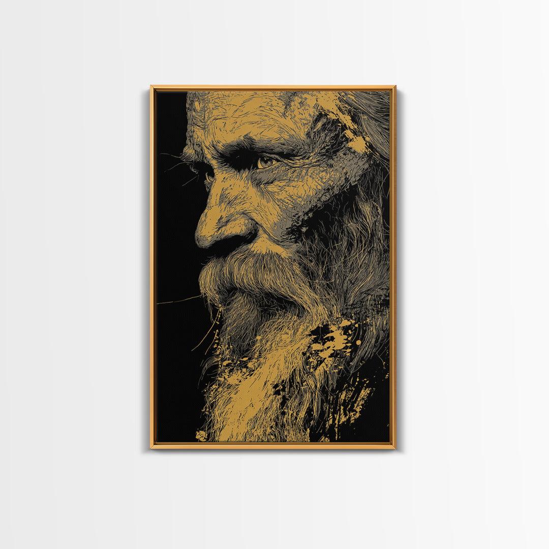 Odin Warrior God Canvas Gold Canvas Print, Norse Mythology Inspired Art, Real Wood Frame, Viking Legend Wall Decor Statement