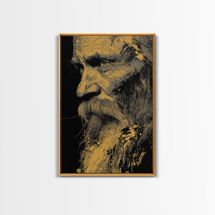 Odin Warrior God Canvas Gold Canvas Print, Norse Mythology Inspired Art, Real Wood Frame, Viking Legend Wall Decor Statement