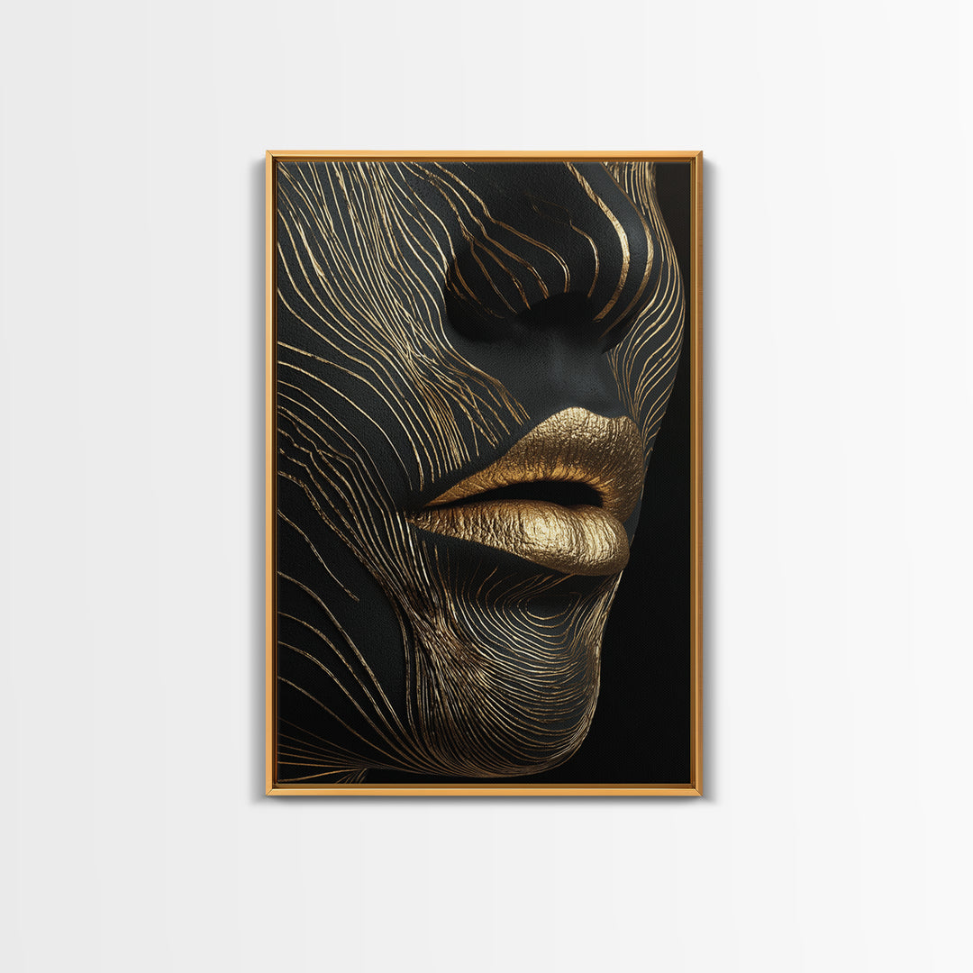 Ancient Marble God Sculpture, Cracked Stone Design, Canvas Gold Art, Mythology Wall Decor, Real Wood Frame, Regal Classic Print
