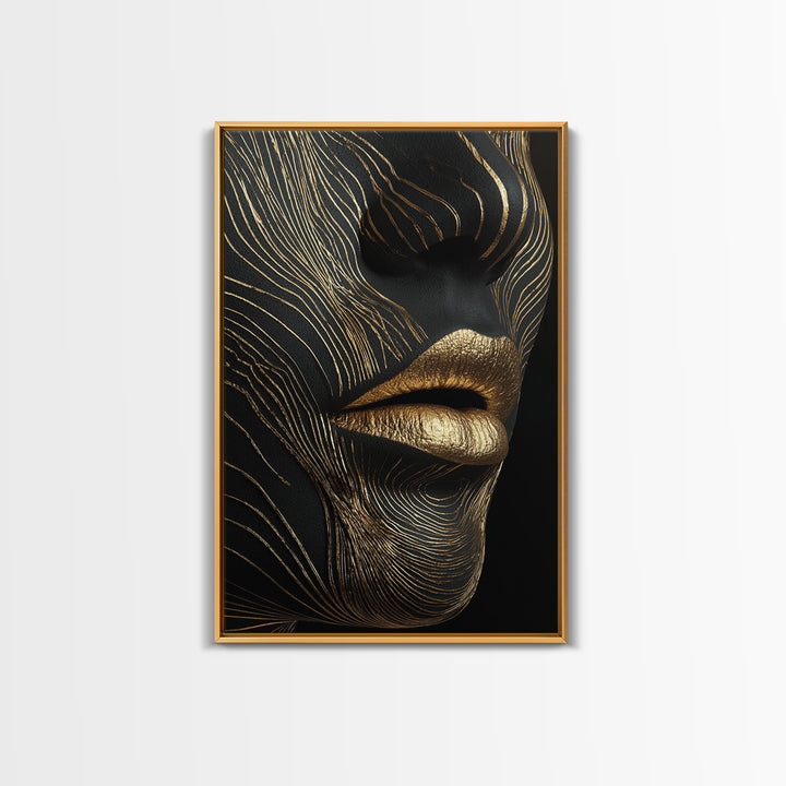 Ancient Marble God Sculpture, Cracked Stone Design, Canvas Gold Art, Mythology Wall Decor, Real Wood Frame, Regal Classic Print