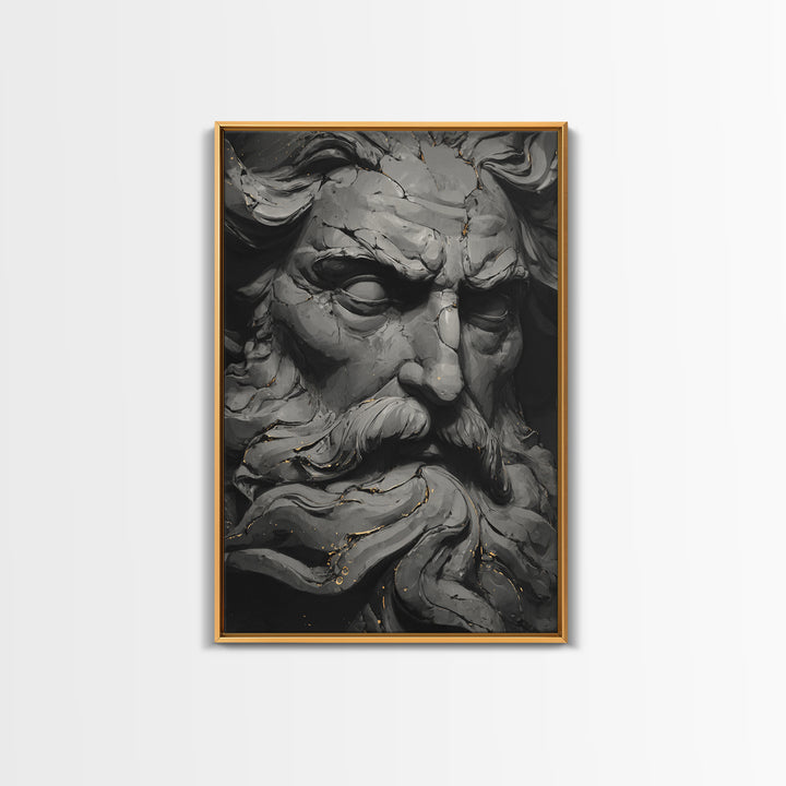 Odin On Throne With Ravens And Wolves, Norse Mythology Decor, Canvas Gold Art, Viking God Print, Real Wood Frame, Nordic Legend
