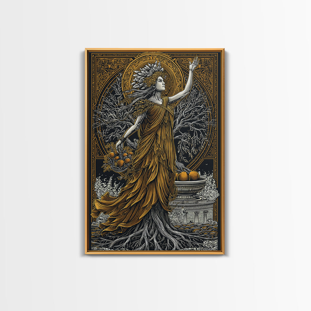 Persephone Canvas Gold Canvas Print, Goddess Of Spring And Underworld Art, Mythology Wall Decor, Real Wood Framed Artwork