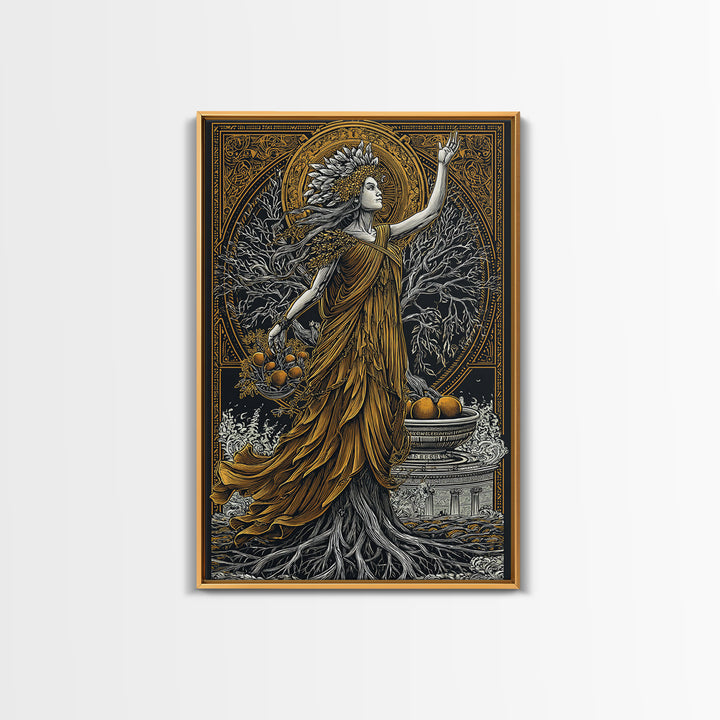 Persephone Canvas Gold Canvas Print, Goddess Of Spring And Underworld Art, Mythology Wall Decor, Real Wood Framed Artwork