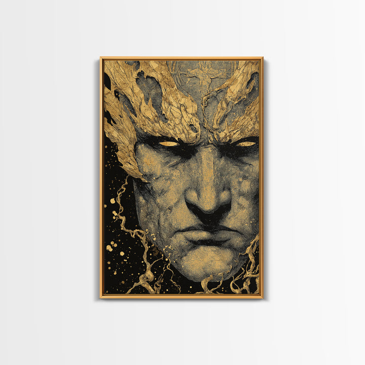 Prometheus Mythological Titan Canvas Gold Canvas Print, Fire Bringer Greek Myth Canvas Gold Art, Real Wood Frame Ancient Legend Decor