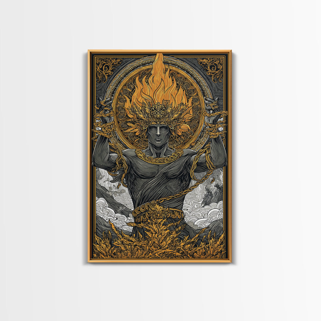 Prometheus Canvas Gold Canvas Print, Mythology Wall Art, Real Wood Frame, Luxury Canvas Artwork, Ancient Greek Decor