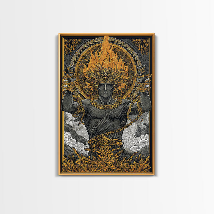 Prometheus Canvas Gold Canvas Print, Mythology Wall Art, Real Wood Frame, Luxury Canvas Artwork, Ancient Greek Decor