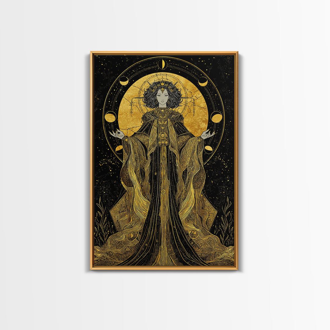 Hecate Canvas Gold Canvas Print, Goddess Of Magic Art, Real Wood Frame, Mythology Wall Decor, Ancient Luxury Artwork