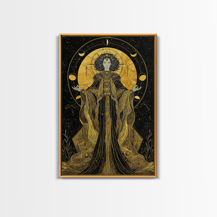 Hecate Canvas Gold Canvas Print, Goddess Of Magic Art, Real Wood Frame, Mythology Wall Decor, Ancient Luxury Artwork