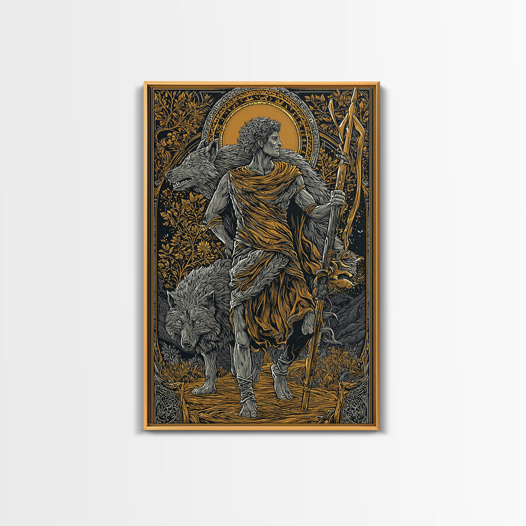 Romulus Canvas Gold Canvas Print, Roman Mythology Art, Real Wood Frame, Warrior Wall Decor, Luxury Canvas Artwork