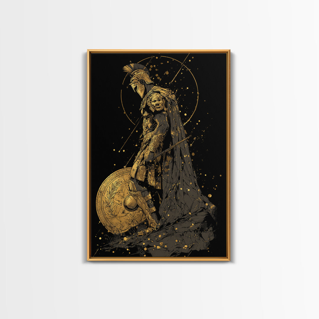 Mars Warrior Canvas Gold Canvas Print, Roman God Art, Real Wood Frame, Ancient Battle Decor, Mythology Canvas Artwork