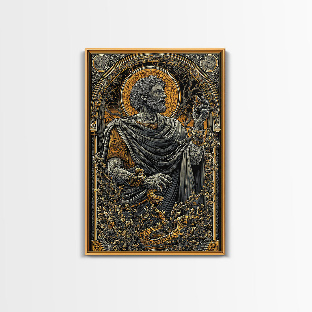 Seneca Canvas Gold Canvas Print, Roman Philosopher Art, Real Wood Frame, Classical Wall Decor, Ancient Canvas Artwork