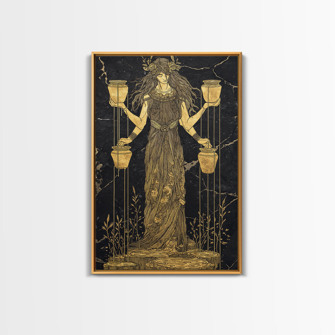 Divine Water Bearer Canvas Gold Canvas Print, Celestial Mythology Art, Astrology Wall Decor, Real Wood Frame, Elegant Gift