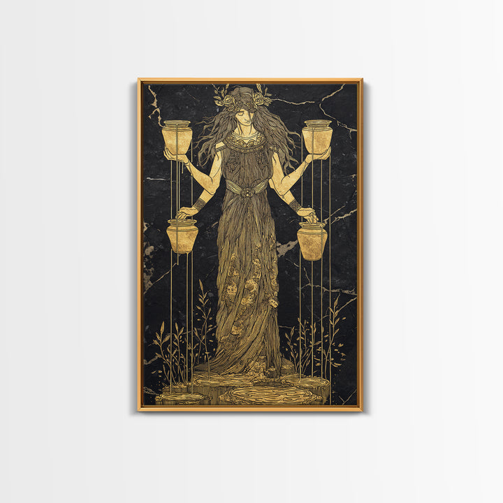 Divine Water Bearer Canvas Gold Canvas Print, Celestial Mythology Art, Astrology Wall Decor, Real Wood Frame, Elegant Gift