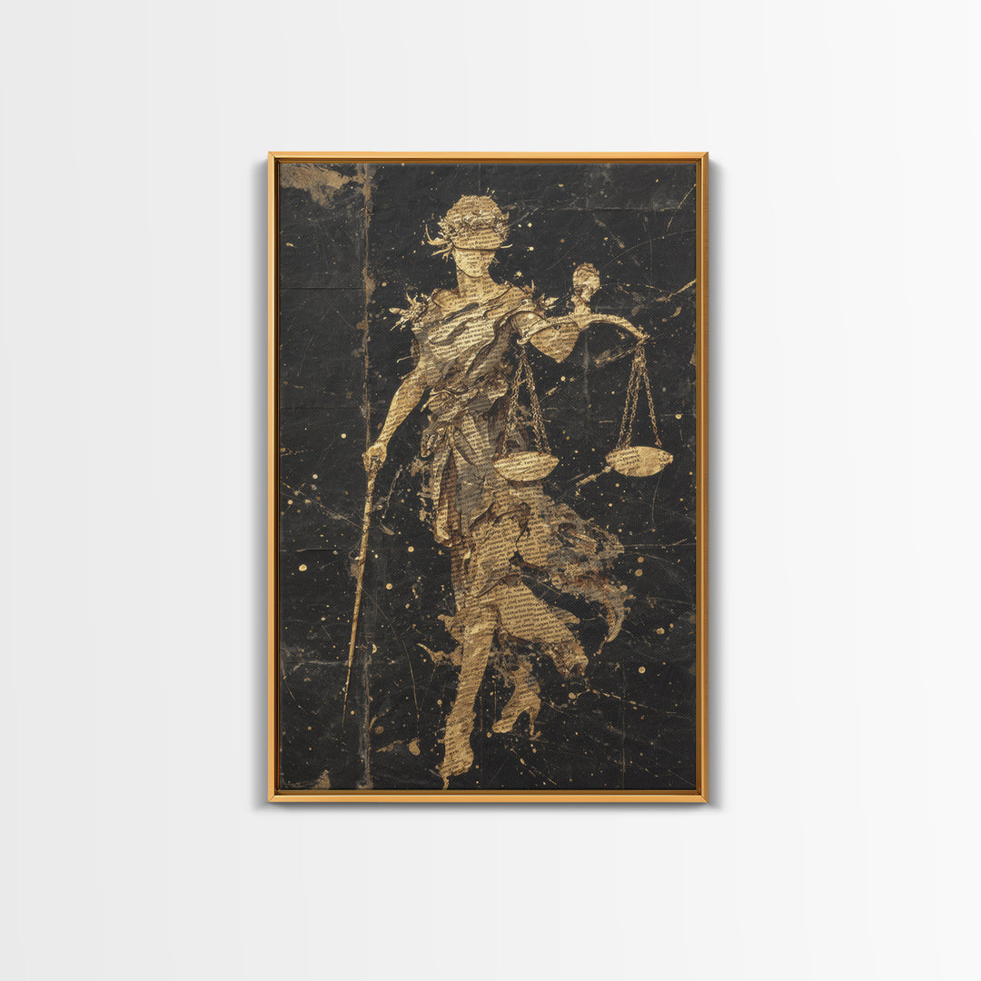 Hooded Death Canvas Gold Canvas Print, Gothic Skeleton Artwork, Mythology Inspired Grim Reaper Wall Art, Real Wood Frame Decor