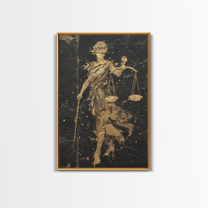 Hooded Death Canvas Gold Canvas Print, Gothic Skeleton Artwork, Mythology Inspired Grim Reaper Wall Art, Real Wood Frame Decor