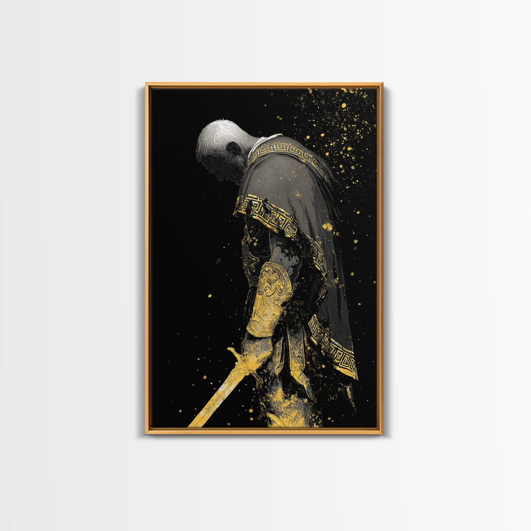 Roman General Canvas Gold Art, Historical Wall Print, Luxury Myth Inspired Home Decor, Collectible Ancient Artwork, Real Wood Frame