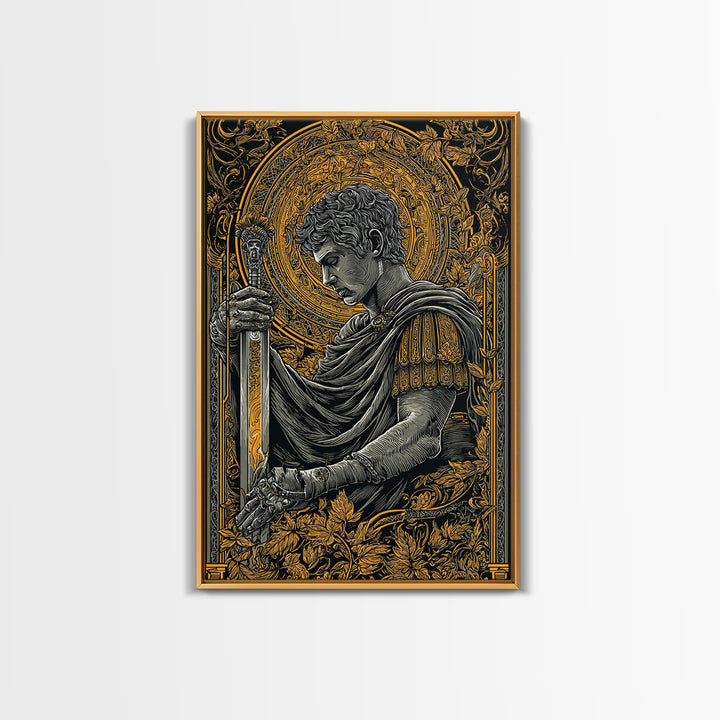 Divine Warrior Canvas Gold Canvas Print, Mythology Wall Art, Ancient Roman Decor, Historical Art Style, Elegant Framed Print