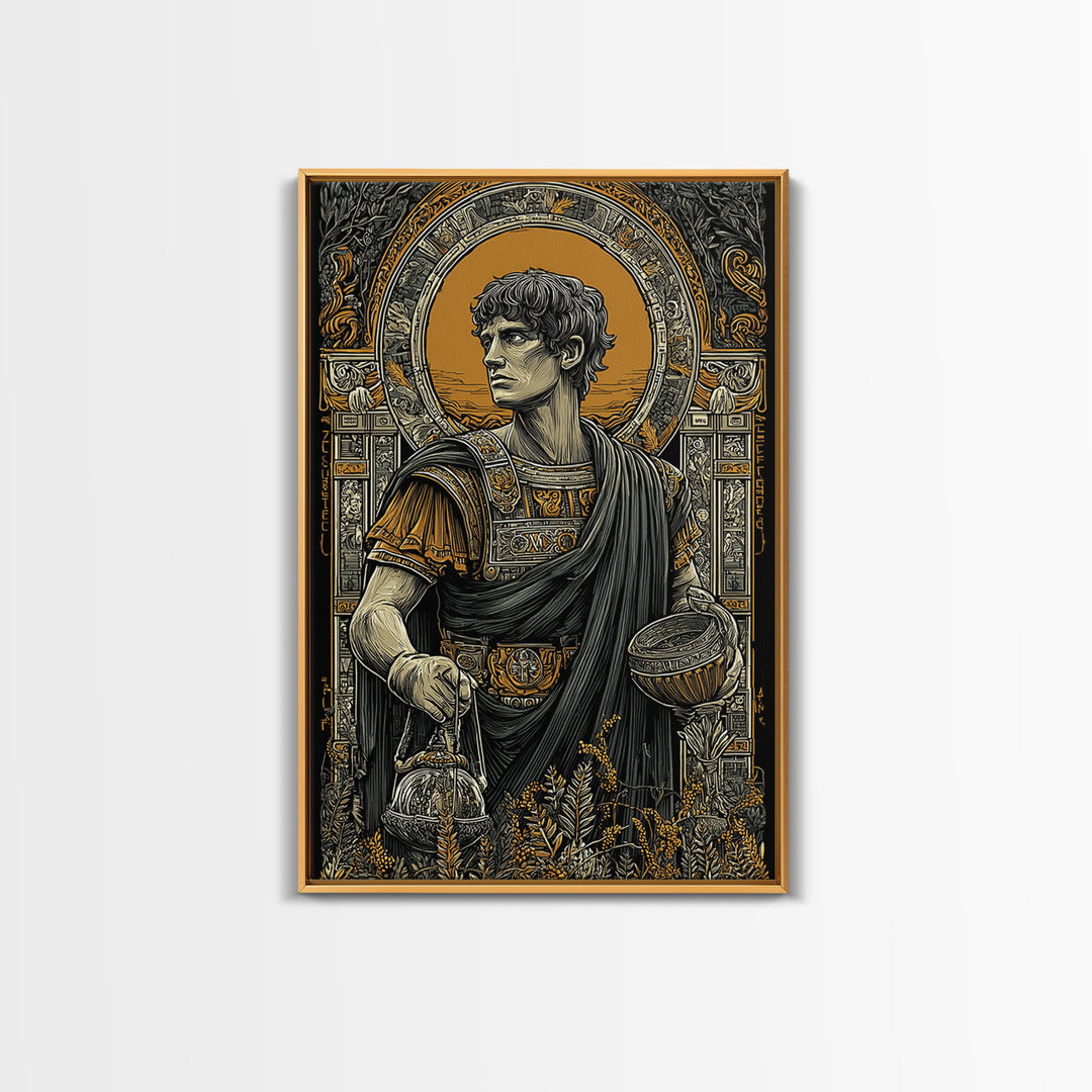 Imperial Roman Canvas Gold Canvas Print, Regal Warrior Wall Art, Historical Luxury Decor, Ancient Hero Artwork, Real Wood Frame