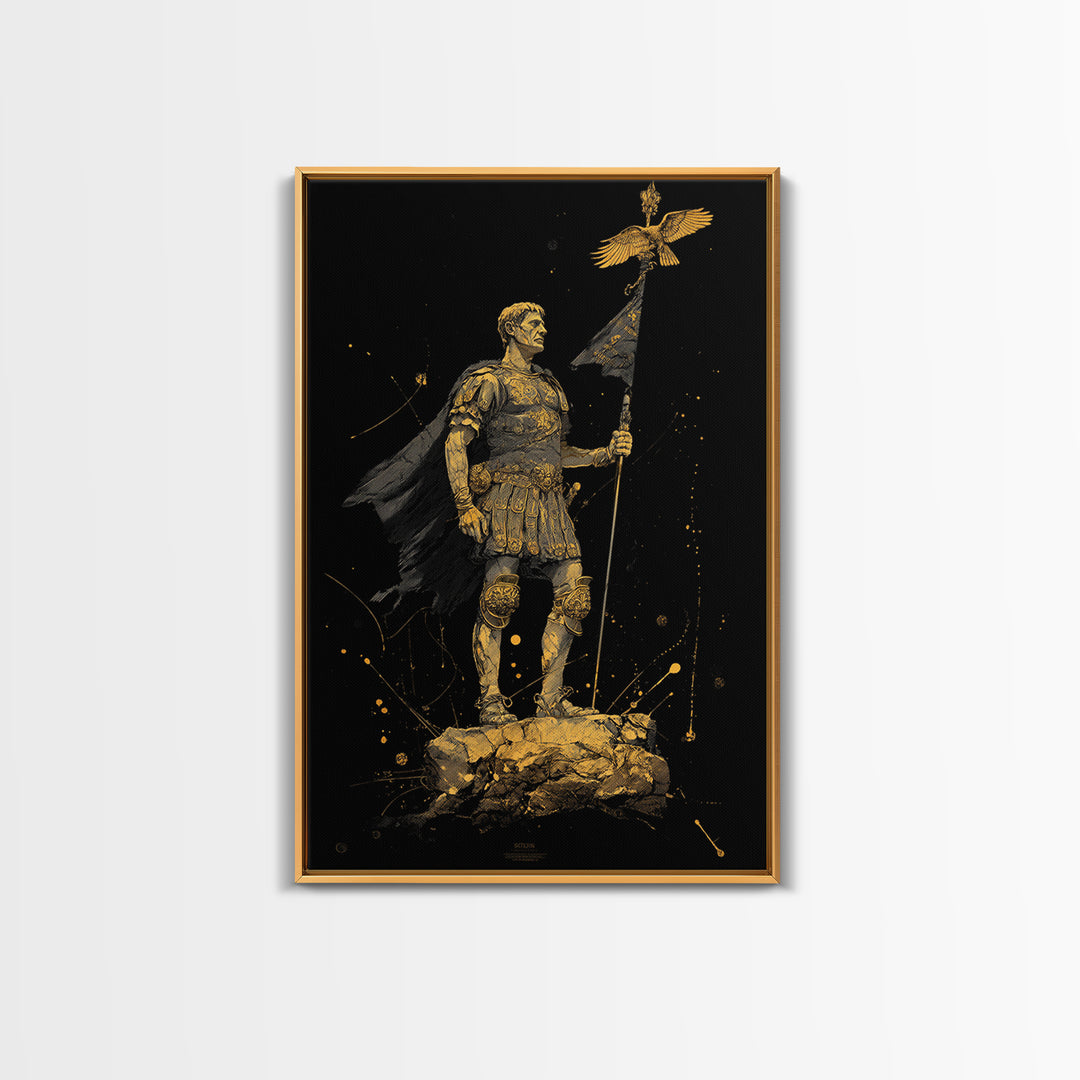 Roman General Holding Standard, Canvas Gold Canvas Print, Classical History Inspired Wall Decor, Real Wood Frame