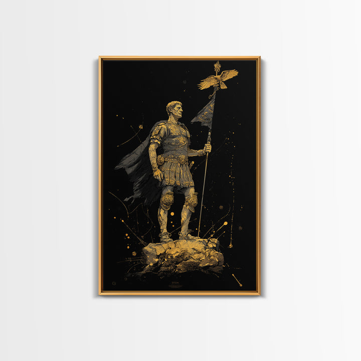 Roman General Holding Standard, Canvas Gold Canvas Print, Classical History Inspired Wall Decor, Real Wood Frame