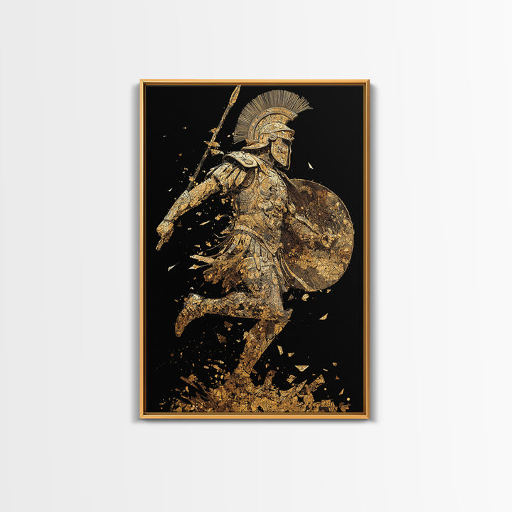 Shattered Roman Soldier, Canvas Gold Canvas Print, Mythology Inspired Warrior Wall Art, Real Wood Framed Print