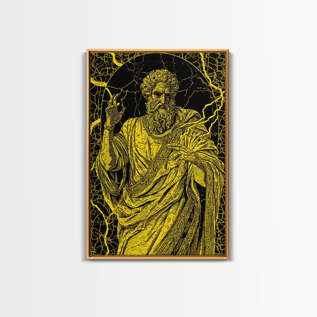 Divine Ruler Canvas Gold Canvas Print, Classical God Wall Art, Ancient Power Decor, Luxury Mythology Artwork, Real Wood Frame