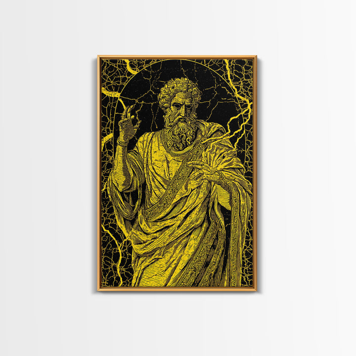 Divine Ruler Canvas Gold Canvas Print, Classical God Wall Art, Ancient Power Decor, Luxury Mythology Artwork, Real Wood Frame