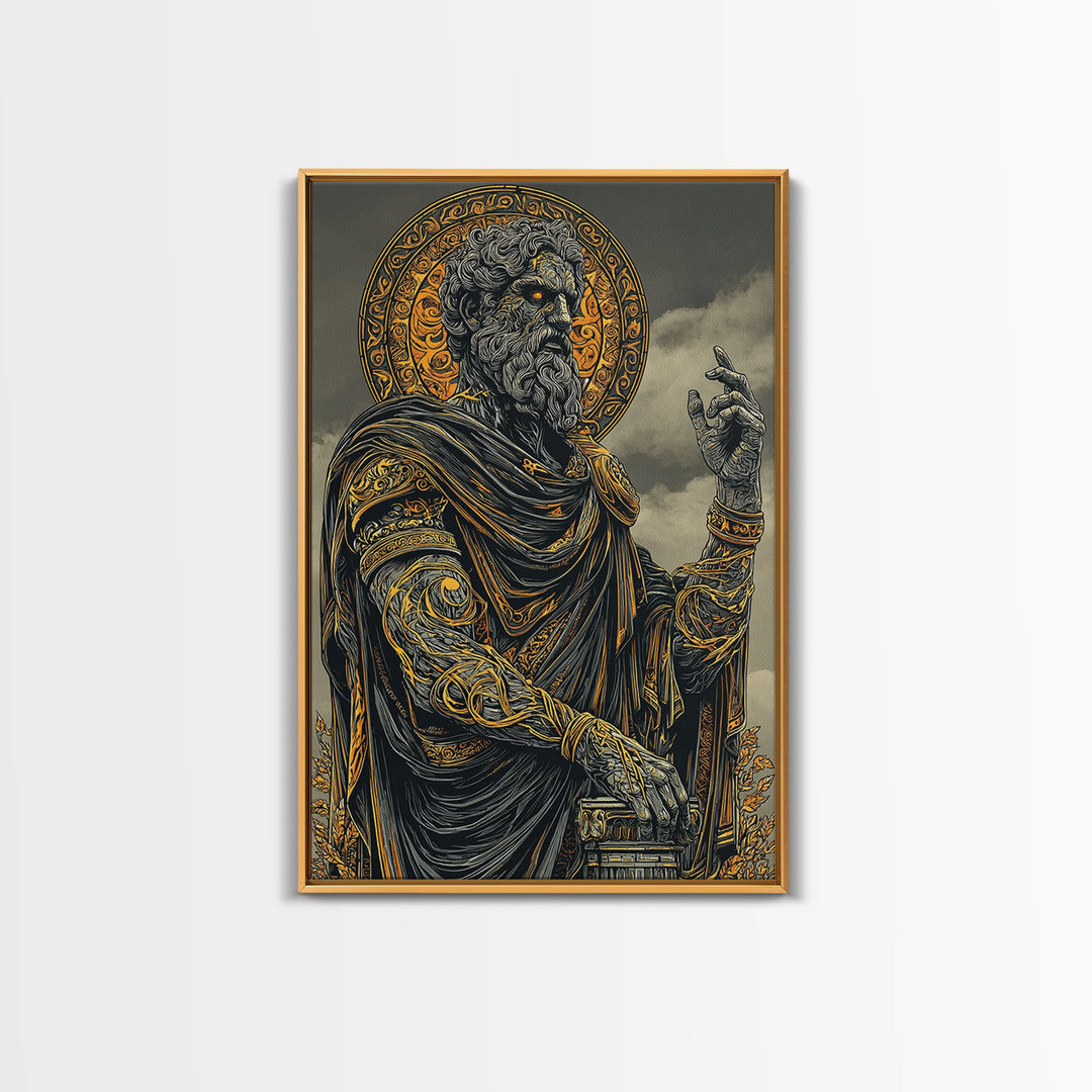 Olympian Deity Canvas Gold Art, Ancient Mythology Wall Print, Power And Strength Decor, Luxury Canvas Artwork, Real Wood Frame