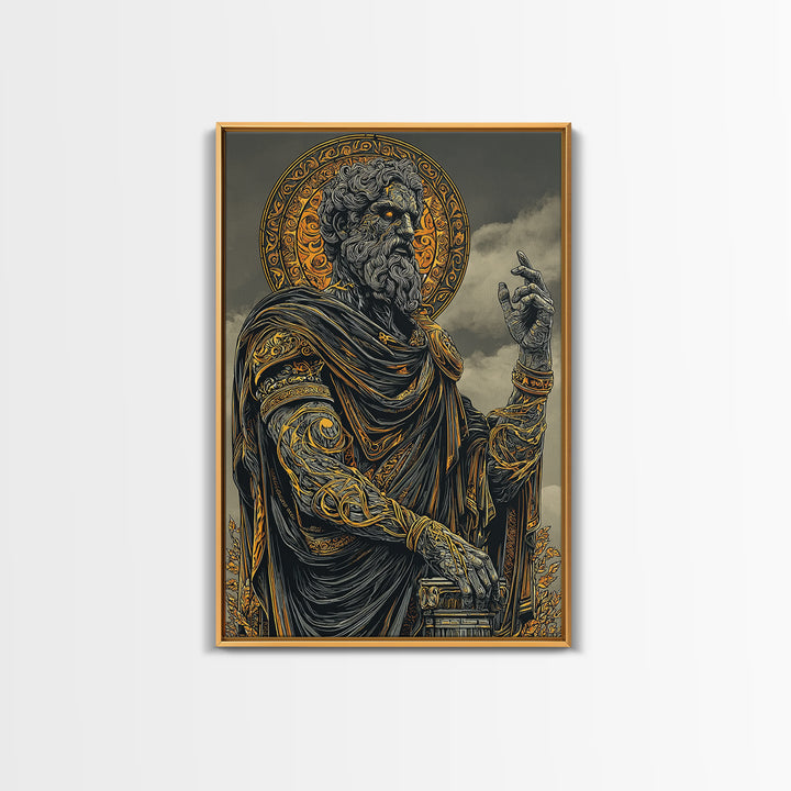 Olympian Deity Canvas Gold Art, Ancient Mythology Wall Print, Power And Strength Decor, Luxury Canvas Artwork, Real Wood Frame