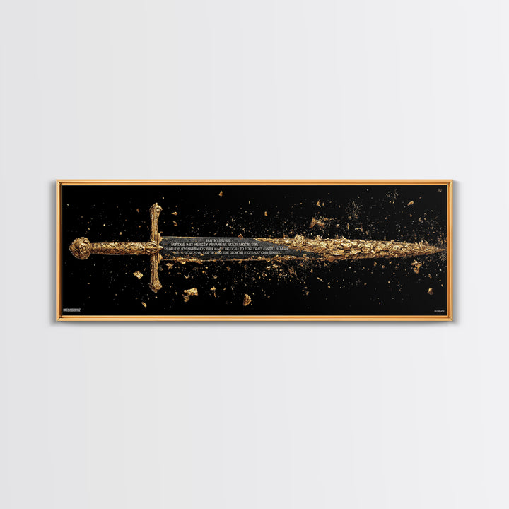 Ancient Sword Shattering, Mythological Weapon Symbolic Battle Decorative Artwork, Gold Canvas Print, Real Wood Frame Wall Art