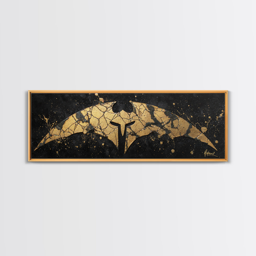 Spartan Helmet Emblem, Abstract Mythology Symbol Decorative Artwork, Gold Canvas Print, Real Wood Frame Warrior Wall Art