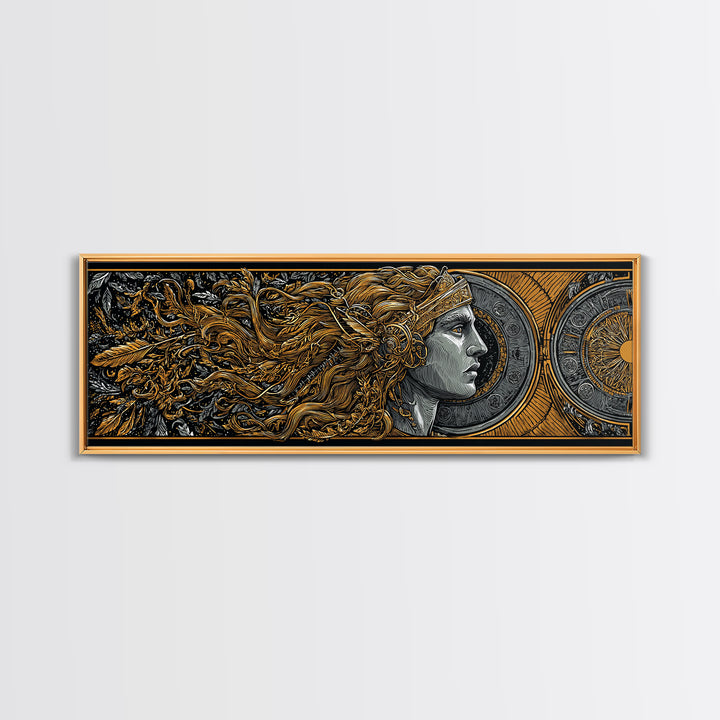 Temple Of Olympus Illustration, Ancient Greek Architecture Gold Canvas Print, Mythology Wall Art, Real Wood Frame