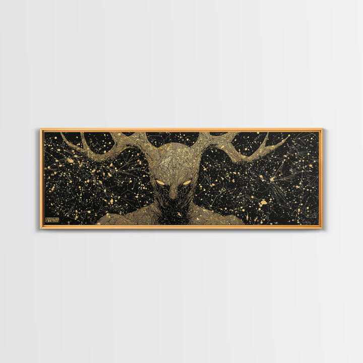 Crius Titan Of Constellations, Mythology Illustration Gold Canvas Print, Greek Titan Wall Art, Real Wood Frame