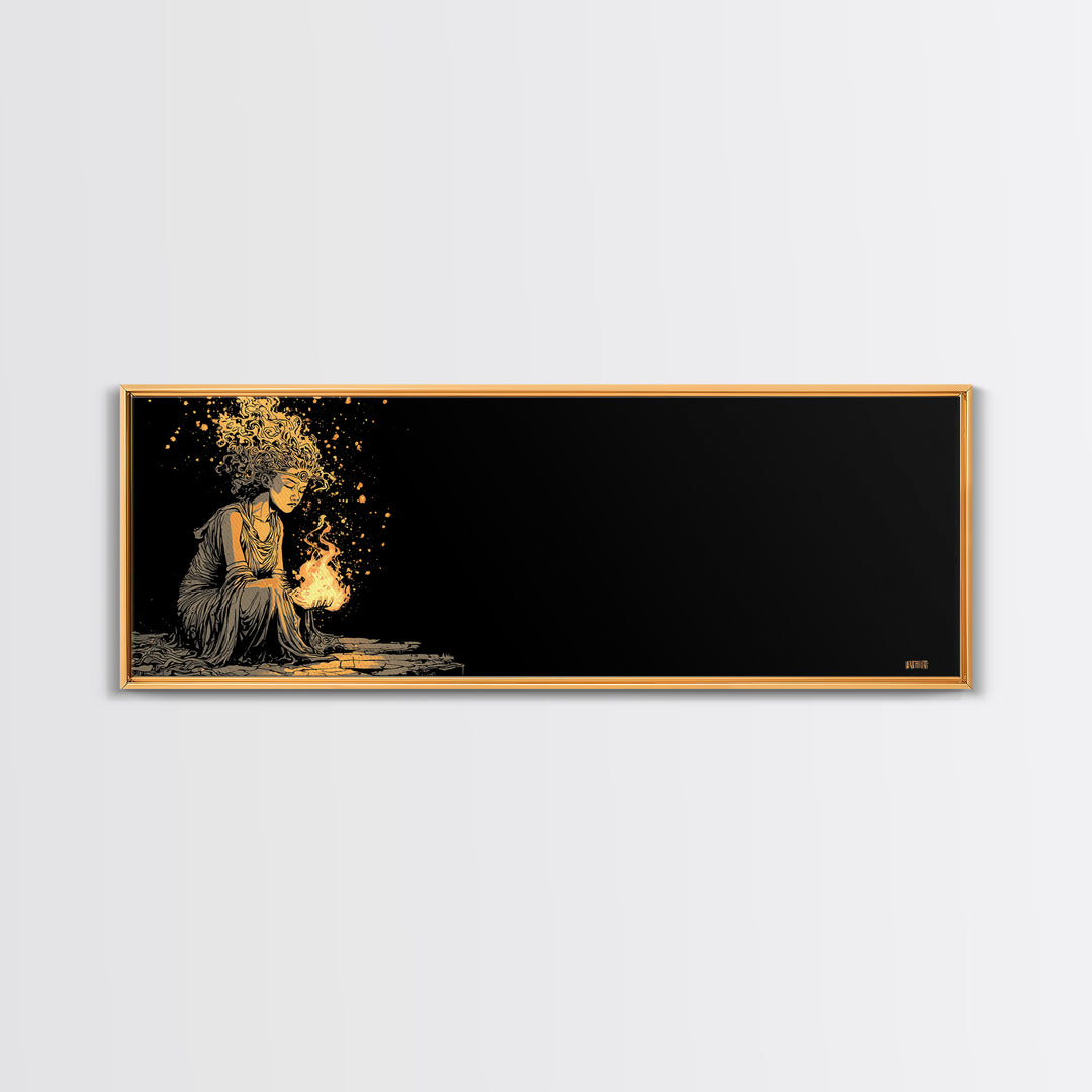 Hestia Goddess Gold Canvas Art, Mythological Woman Wall Print, Greek Deity Of Home And Flame, Real Wood Frame, Collectible Decor