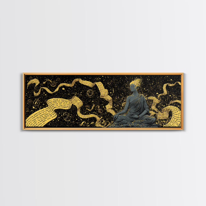 Mnemosyne Goddess Gold Canvas Print, Greek Mythology Wall Art, Muse Mother Illustration, Real Wood Frame, Elegant Statement Decor