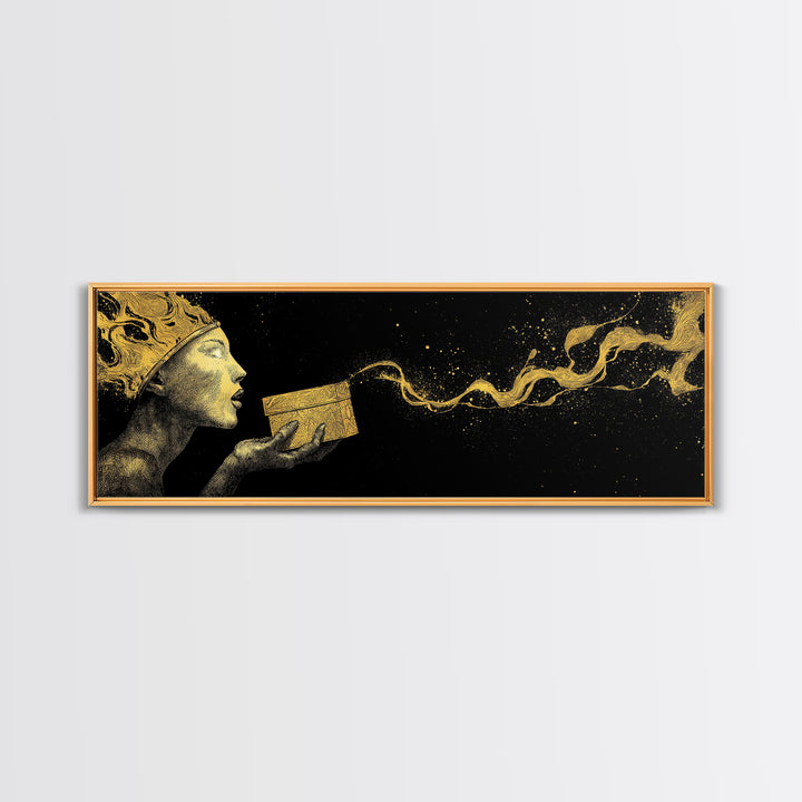 Pandora’s Gift Gold Canvas Print, Mythology Wall Art, Real Wood Framed Print, Luxury Goddess Artwork, Home Decor
