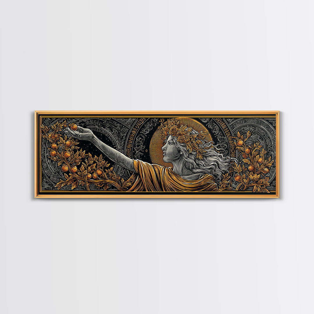 Persephone Crown Gold Canvas Print, Mythology Goddess Wall Art, Real Wood Frame, Luxury Decorative Artwork