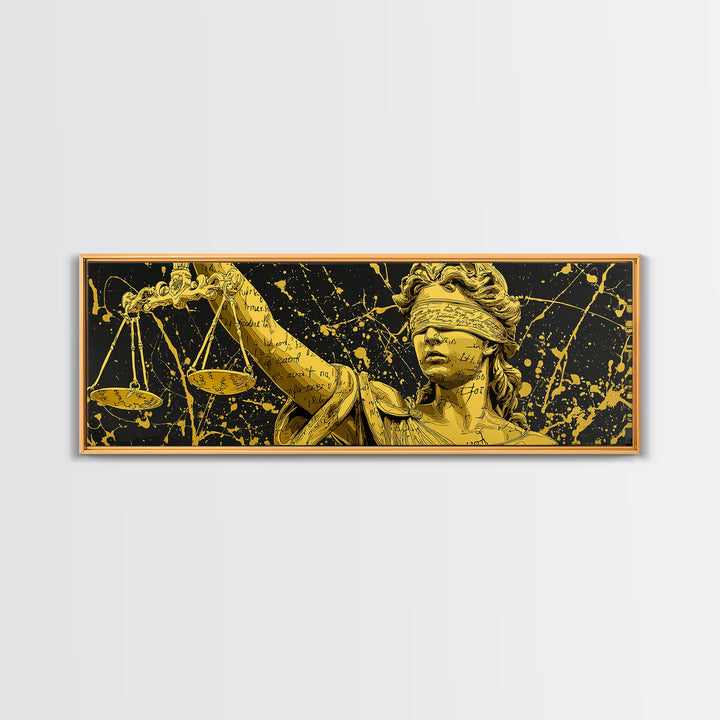 Themis Blind Justice Gold Canvas Art, Greek Goddess Wall Print, Real Wood Frame Canvas Print, Law And Justice Statue Artwork