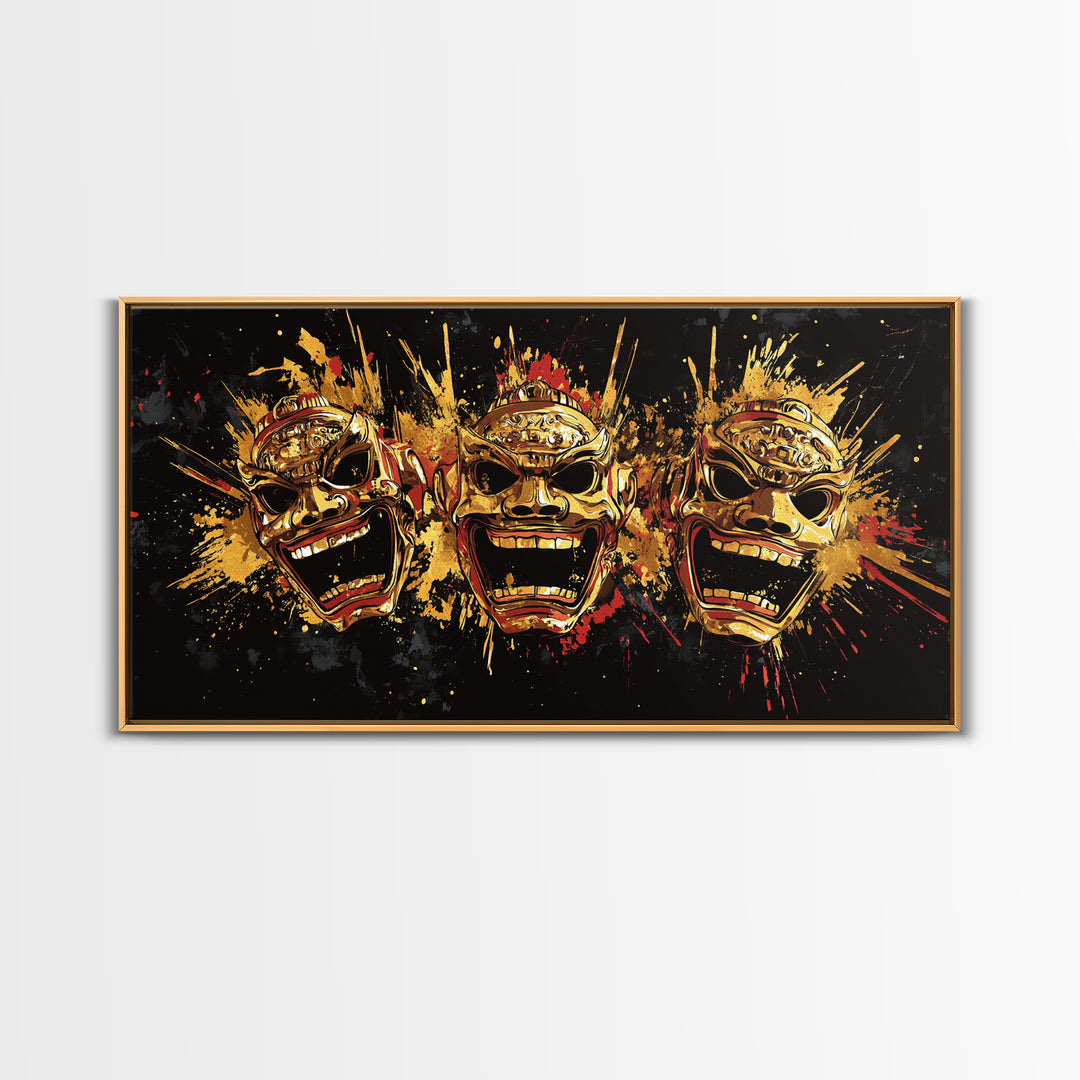 Skull Gold Canvas Print, Gothic Splatter Art On Canvas, Real Wood Frame Wall Décor, Macabre Dark Aesthetic Artwork