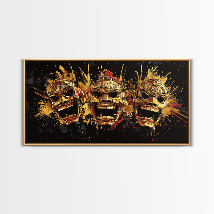 Skull Gold Canvas Print, Gothic Splatter Art On Canvas, Real Wood Frame Wall Décor, Macabre Dark Aesthetic Artwork