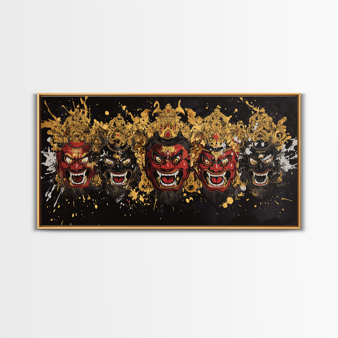 Abstract Mask Gold Canvas Print, Splatter Art On Canvas Wall Décor, Real Wood Frame, Gothic Dark Statement Artwork