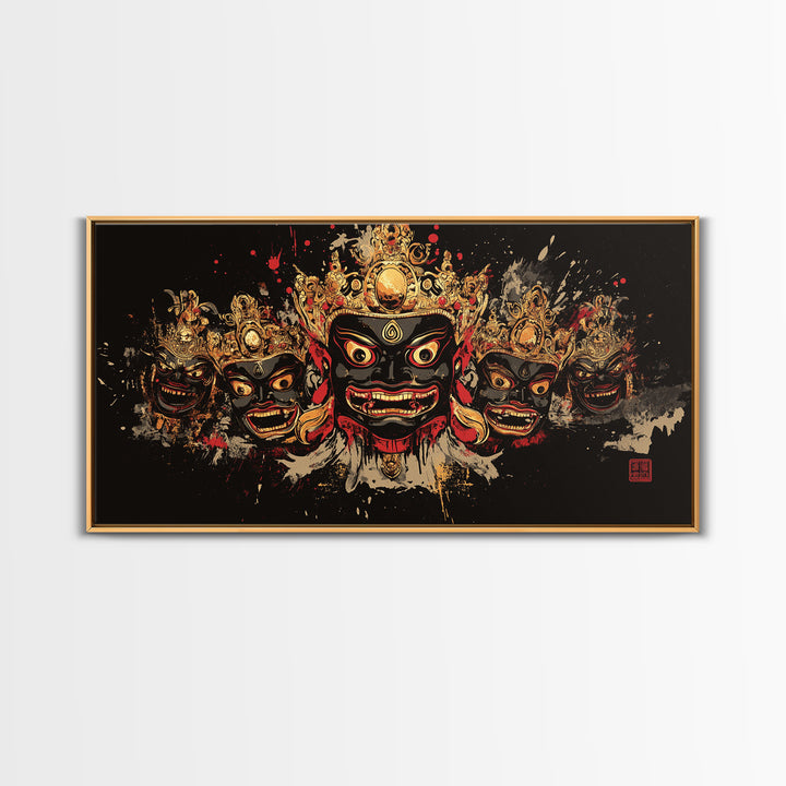 African Tribal Mask Gold Canvas Art, Ethnic Splatter Canvas Print, Real Wood Frame Wall Décor, Cultural Bold Statement Artwork