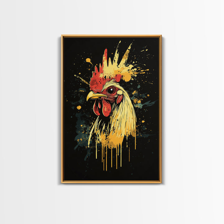 Baining Tribal Mask Gold Canvas Art, Splatter Style Face Artwork, Ethnic Tribal Wall Hanging Decor, Real Wood Frame