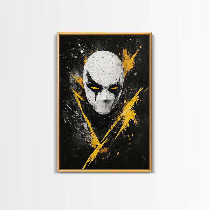 Bakongo Tribal Mask Gold Canvas Print, African Ethnic Face Artwork, Spiritual Wall Hanging Decor, Real Wood Frame