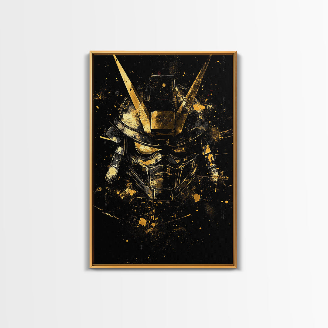 Basque Tribal Mask Gold Canvas Print, Ornate Ethnic Face Artwork, Ancient Cultural Wall Hanging Decor, Real Wood Frame