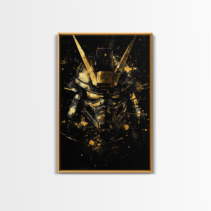 Basque Tribal Mask Gold Canvas Print, Ornate Ethnic Face Artwork, Ancient Cultural Wall Hanging Decor, Real Wood Frame
