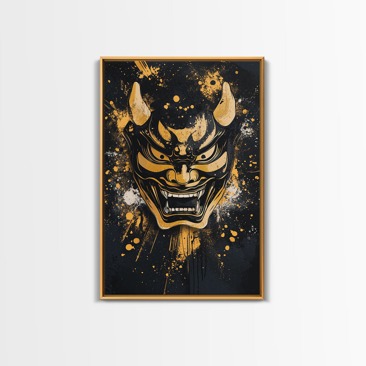 Deer Head Gold Canvas Print, Splatter Wildlife Wall Art, Rustic Modern Decor, Real Wood Frame, Bold Nature Inspired Artwork