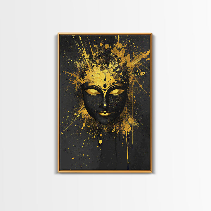 Goddess Face Gold Canvas Print, Spiritual Wall Decor, Sacred Feminine Art, Real Wood Framed Modern Gold Artwork